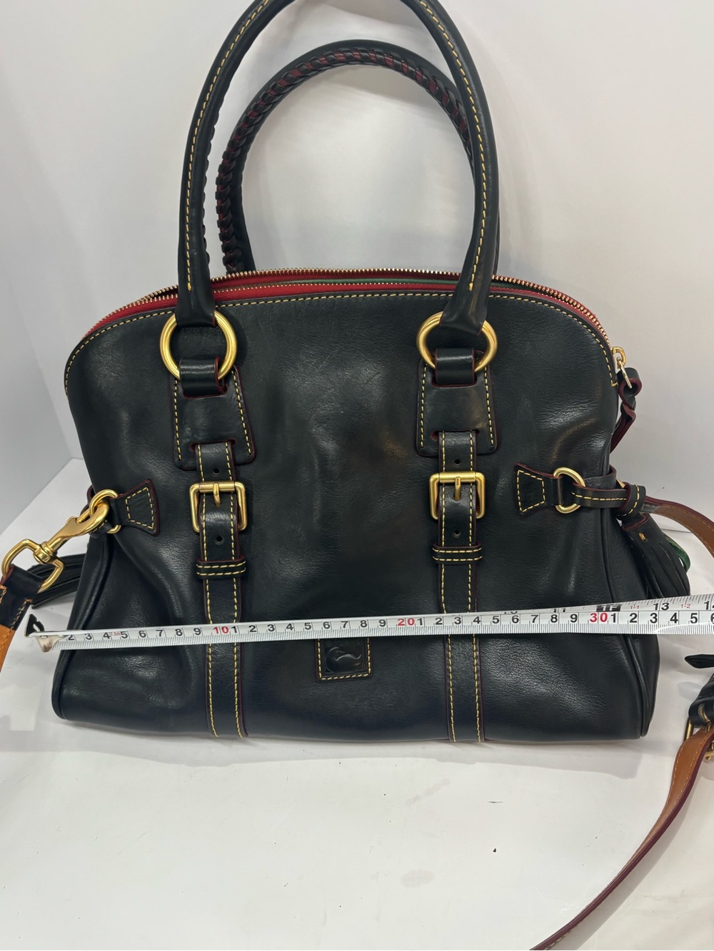Dooney & Bourke Florentine Leather Satchel Black Red Large Crossbody Tassel - Picture 11 of 11